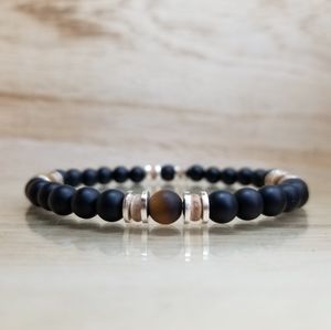Tiger Eye & Black Onyx Beaded Gemstone Bracelet